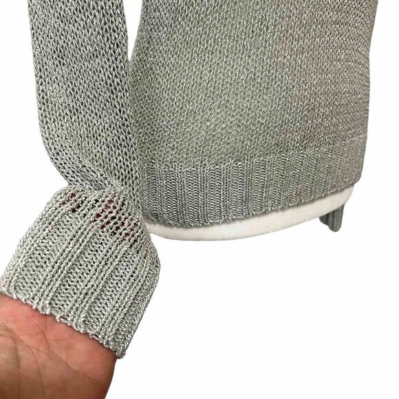 CLUB MONACO crew neck sweater loose knit metallic gray silver Sz Small - Picture 4 of 12